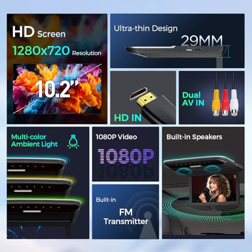 Xtrons إكس ترونز مشغل سقف السيارة 10.2 بوصة بشاشة IPS 1280 * 720 مثبت على السقف يدعم HDMI و USB و AV (بدون محرك DVD) - Image 3