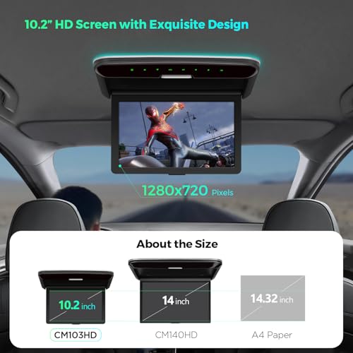 Xtrons إكس ترونز مشغل سقف السيارة 10.2 بوصة بشاشة IPS 1280 * 720 مثبت على السقف يدعم HDMI و USB و AV (بدون محرك DVD) - Image 4