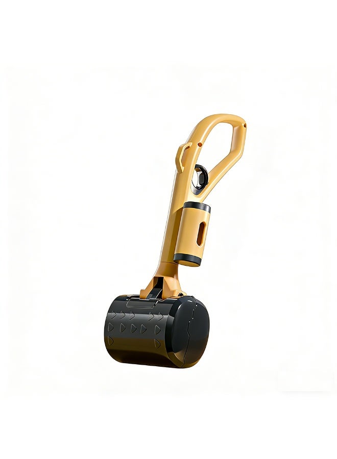 EPET Portable Long Handle Dog Poop Scooper with Integrated Waste Bag Dispenser - Hands-Free Pet Waste Cleanup Tool for Outdoor Grass & Pavement (Yellow & Black) - Image 1
