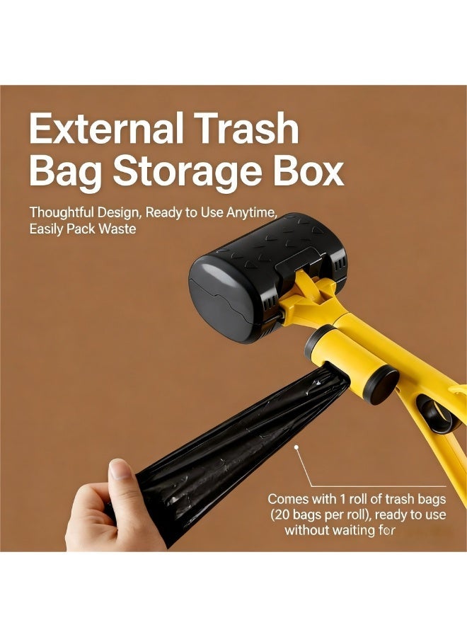 EPET Portable Long Handle Dog Poop Scooper with Integrated Waste Bag Dispenser - Hands-Free Pet Waste Cleanup Tool for Outdoor Grass & Pavement (Yellow & Black) - Image 3