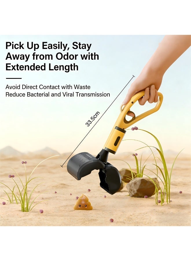 EPET Portable Long Handle Dog Poop Scooper with Integrated Waste Bag Dispenser - Hands-Free Pet Waste Cleanup Tool for Outdoor Grass & Pavement (Yellow & Black) - Image 2