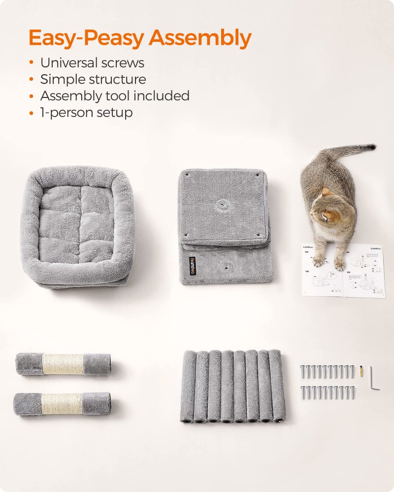 Feandrea Cat Tree, 26.4-Inch Cat Tower, Plush Condo for Kittens up to 7 lb, Large Perch, 2 Caves, Scratching Post, Light Gray UPCT611W01 - Image 5
