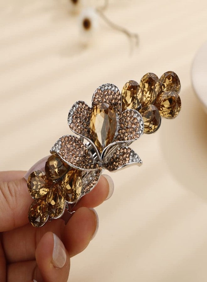 Aimimier Bridal Crystal Flower Hair Clip for Thick Thin Hair Bun Barrettes Classical Wedding Hair Accessories for Women (Yellow) - Image 4