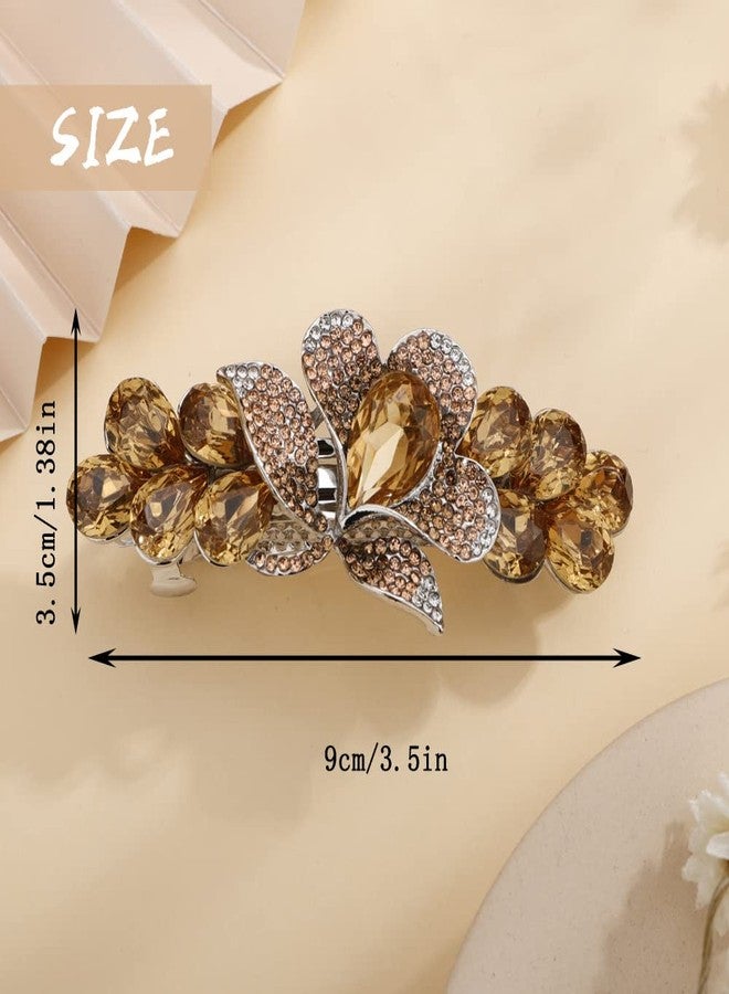 Aimimier Bridal Crystal Flower Hair Clip for Thick Thin Hair Bun Barrettes Classical Wedding Hair Accessories for Women (Yellow) - Image 3