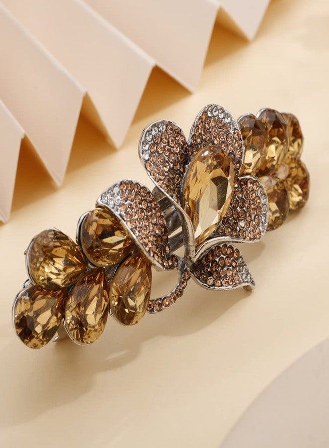 Aimimier Bridal Crystal Flower Hair Clip for Thick Thin Hair Bun Barrettes Classical Wedding Hair Accessories for Women (Yellow) - Image 1