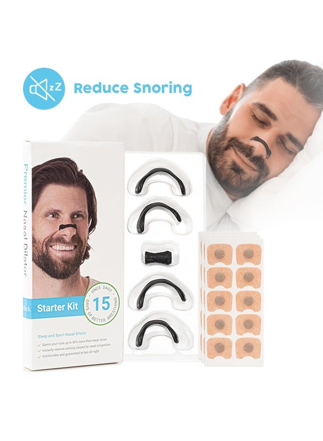 Starter Kit-Sleep and Sport Nasal Dilator(15 Count Black) - Boost Oxygen Intake, Reduce Snoring, Improve Sleep Quality - Sweat Resistant, Skin Safe Nasal Strips - Extra Strength Snoring Solution - Image 1