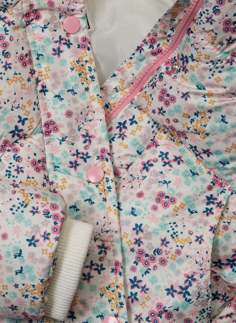 MINOTI Kids Girls Puffer Jacket with Hood and Ditsy Print