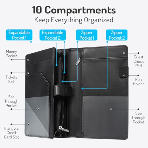 Forvencer Server Book High Volume, Expandable Waitress Book with 2 Zipper & Magnetic Pocket,5"×9", Server Books for Waitresses, Waitress Accessories, Fits Guest Checkbook, Waitress Apron (Black) - Image 3