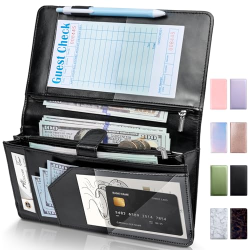 Forvencer Server Book High Volume, Expandable Waitress Book with 2 Zipper & Magnetic Pocket,5"×9", Server Books for Waitresses, Waitress Accessories, Fits Guest Checkbook, Waitress Apron (Black) - Image 1