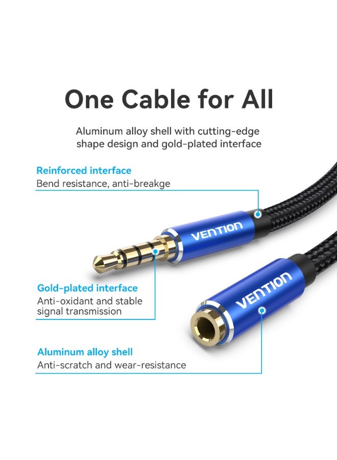 VENTION Cotton Braided TRRS 3.5mm Male to 3.5mm Female Audio Extension Cable 0.5M Blue Aluminum Alloy Type Model # BHCLD - Image 2