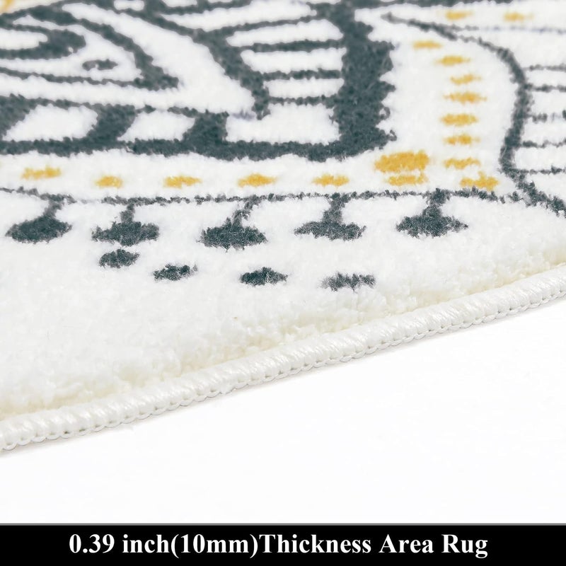 هيبي Hebe Boho Round Rugs 4ft قابلة للغسل غير قابلة للانزلاق منطقة جولة سجادة رمي رمي ناعم لطيف جولة السجادة الحضانة ناعمة رقيقة الحمام سجادة دائرة لغرفة النوم غرفة نوم الأطفال حضانة - Image 4