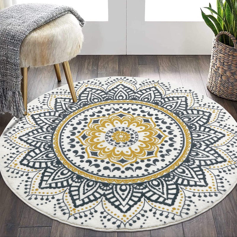 هيبي Hebe Boho Round Rugs 4ft قابلة للغسل غير قابلة للانزلاق منطقة جولة سجادة رمي رمي ناعم لطيف جولة السجادة الحضانة ناعمة رقيقة الحمام سجادة دائرة لغرفة النوم غرفة نوم الأطفال حضانة - Image 1