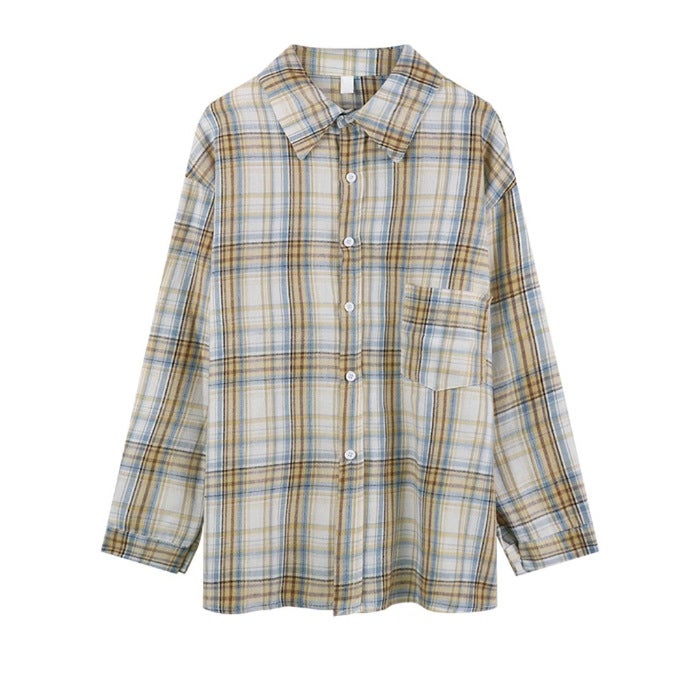 Sweet Style Pure Cotton Plaid Long Sleeve Shirt Loose Casual Sunscreen Shirt Special - Image 1