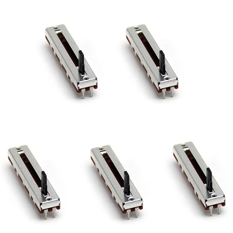 Fielect 5Pcs 100K Slide Potentiometer Carbon Film Fader Variable Resistors Mixer 45 x 9.5mm B100K 3Pins Ohm Linear Potentiometers for Dimming Tuning - Image 1