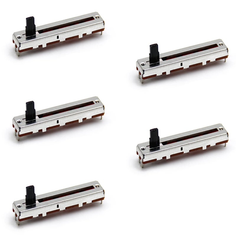 Fielect 5Pcs 100K Slide Potentiometer Carbon Film Fader Variable Resistors Mixer 45 x 9.5mm B100K 3Pins Ohm Linear Potentiometers for Dimming Tuning - Image 5
