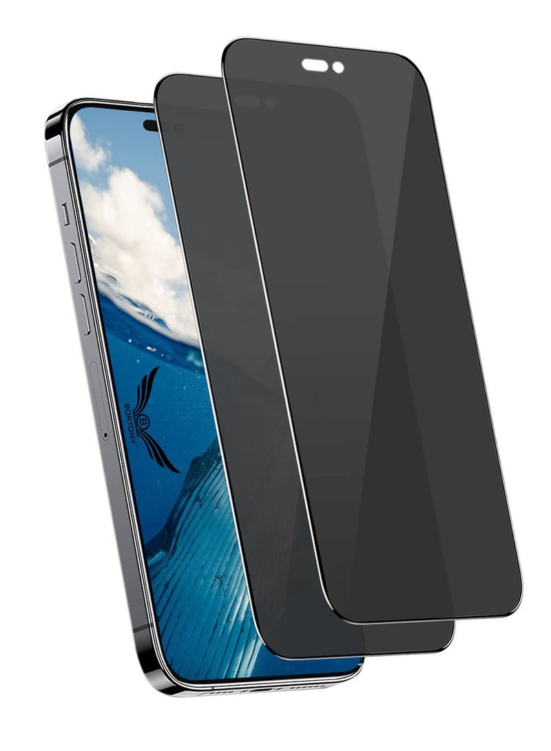 BORTONY Pack of 2 iPhone 14 Pro Privacy Screen Protector 9H Anti Spy Dark Film Guard Case Friendly Bubble Free Tempered Glass for Apple iPhone 14 Pro 6.1 Inch 2022 - Image 1