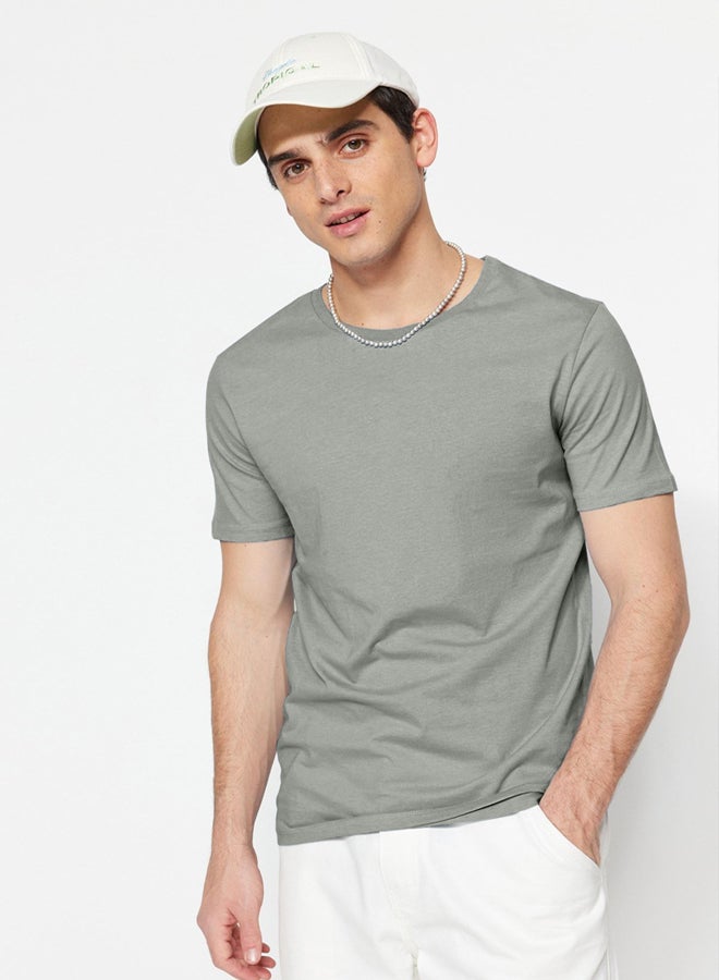 trendyol Grey Slim/Slim Cut 100% Cotton Basic Crew Neck T-Shirt - Image 2