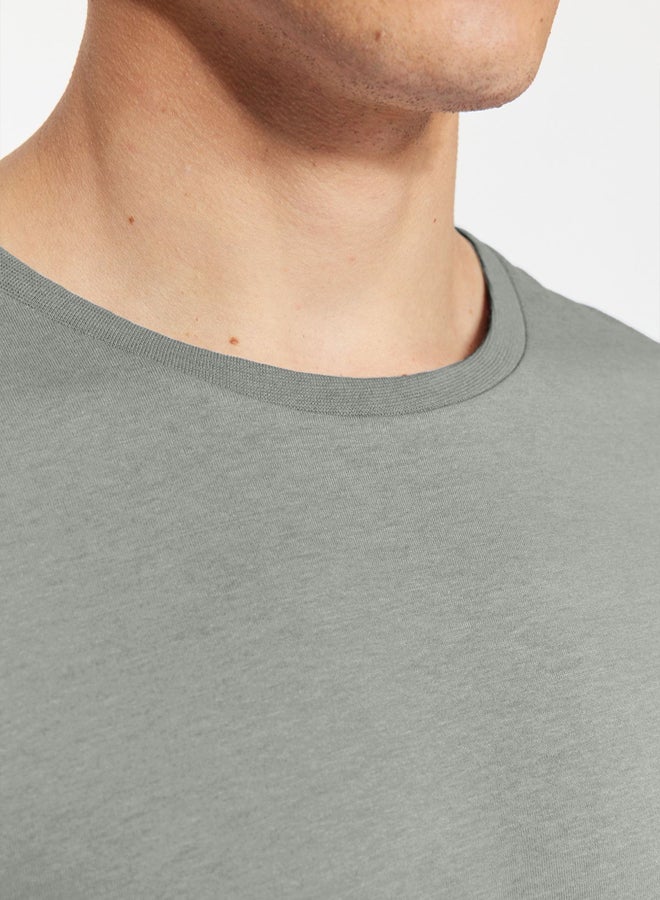 trendyol Grey Slim/Slim Cut 100% Cotton Basic Crew Neck T-Shirt - Image 5