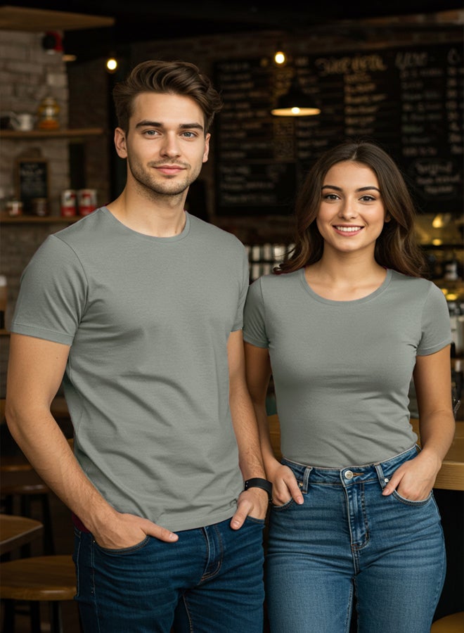 trendyol Grey Slim/Slim Cut 100% Cotton Basic Crew Neck T-Shirt - Image 1