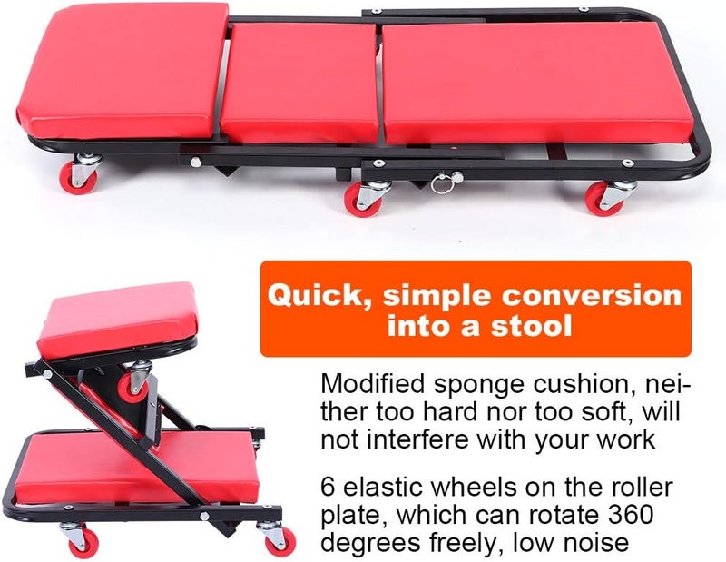 klarako Folding Creeper Seat, Rolling Padded Mechanic Cart Car Repair Roller Stool Chair Heavy Duty Convertible Creeper with 6 Casters for Garage Workshop Auto Repair Shop - Image 4