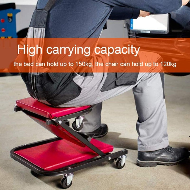 klarako Folding Creeper Seat, Rolling Padded Mechanic Cart Car Repair Roller Stool Chair Heavy Duty Convertible Creeper with 6 Casters for Garage Workshop Auto Repair Shop - Image 2