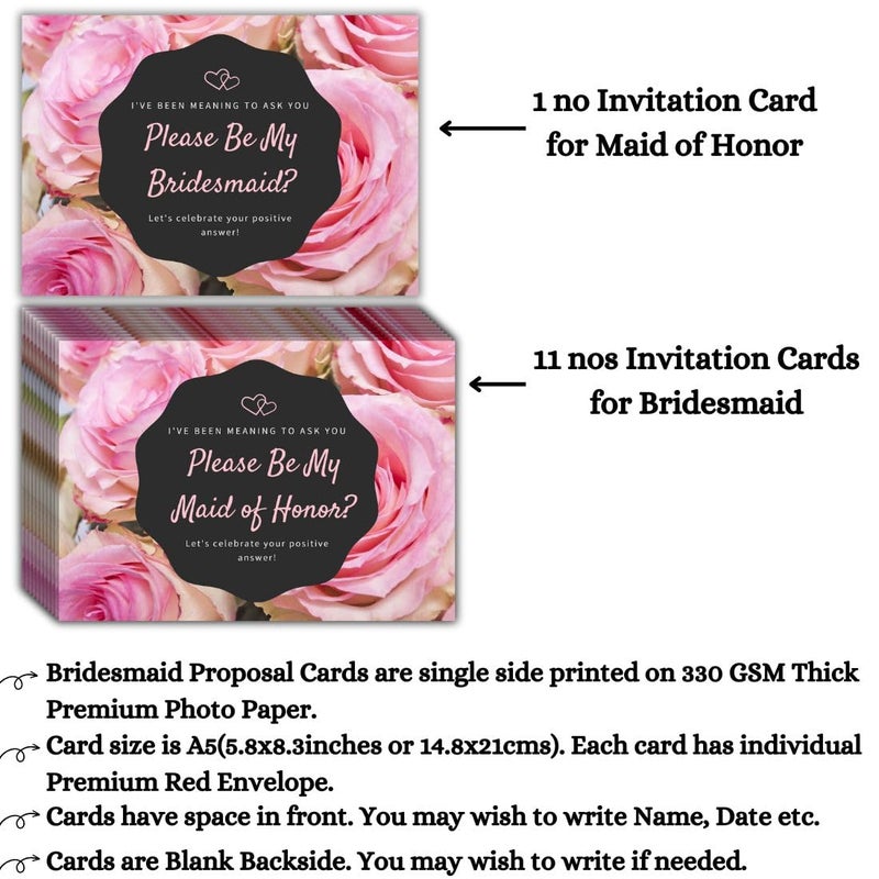 AanyaCentric Set of 12nos Bridesmaid Proposal Invitation Card 5.8x8.3inch 1 for Maid of Honour & 11 for Bridesmaid - Image 4