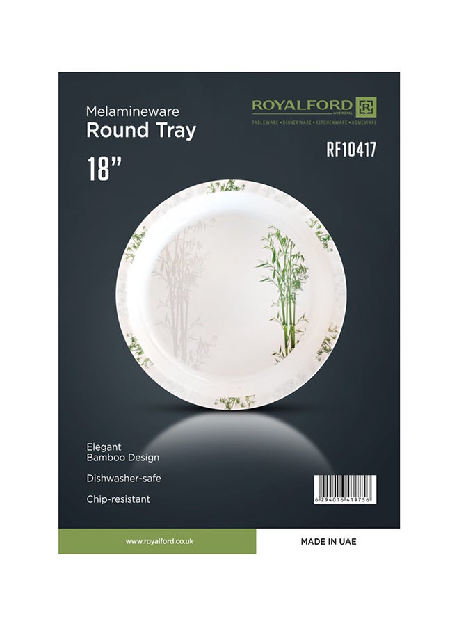 Royalford Melamineware Round Bamboo Design Durable And Chip-Resistant Breakfast Cereal Dessert Serving Tray White 18inch - Image 2