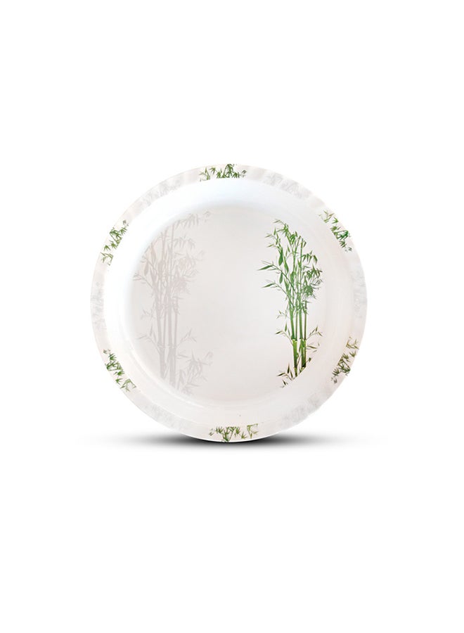 Royalford Melamineware Round Bamboo Design Durable And Chip-Resistant Breakfast Cereal Dessert Serving Tray White 18inch - Image 1