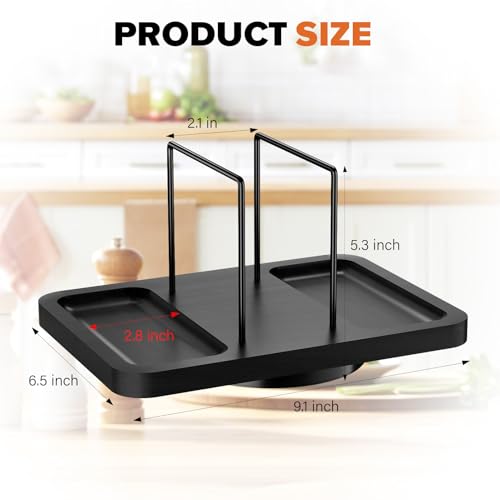 Gomyrod حامل مناديل دوار للطاولة، موزع مناديل قائم من الخيزران مع حاملة ملح وفلفل، حامل مناشف يد من المعدن الأسود للحمام، المنزل، المطبخ، ديكور المزرعة، لا يشمل الحوامل - Image 5
