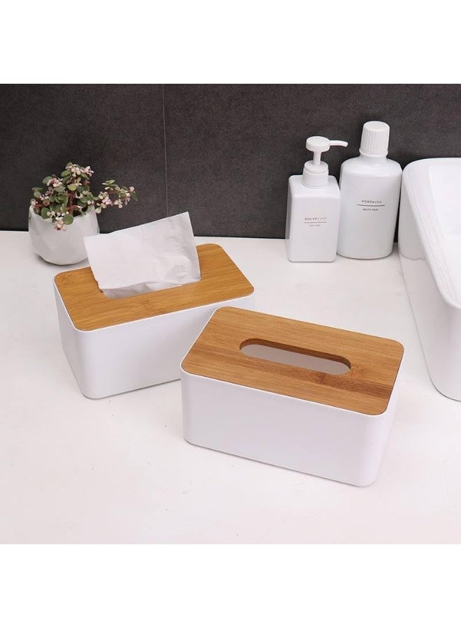ناما علبة مناديل وجه مستطيلة بلاستيكية بغطاء من خشب البامبو  أبيض، 23×13×10 سم - Image 4