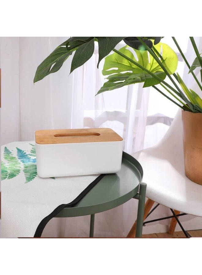 ناما علبة مناديل وجه مستطيلة بلاستيكية بغطاء من خشب البامبو  أبيض، 23×13×10 سم - Image 5