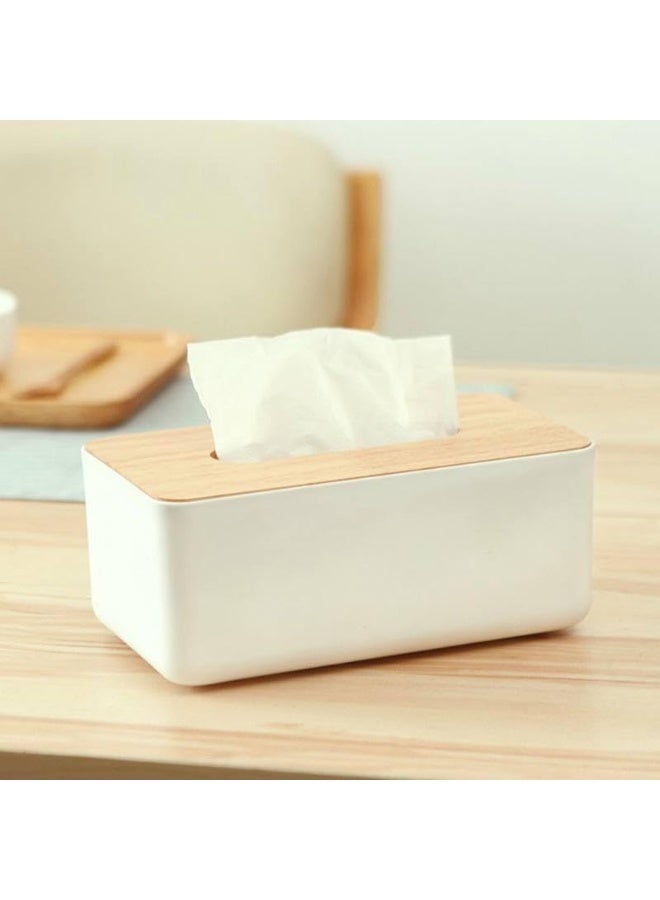 ناما علبة مناديل وجه مستطيلة بلاستيكية بغطاء من خشب البامبو  أبيض، 23×13×10 سم - Image 1