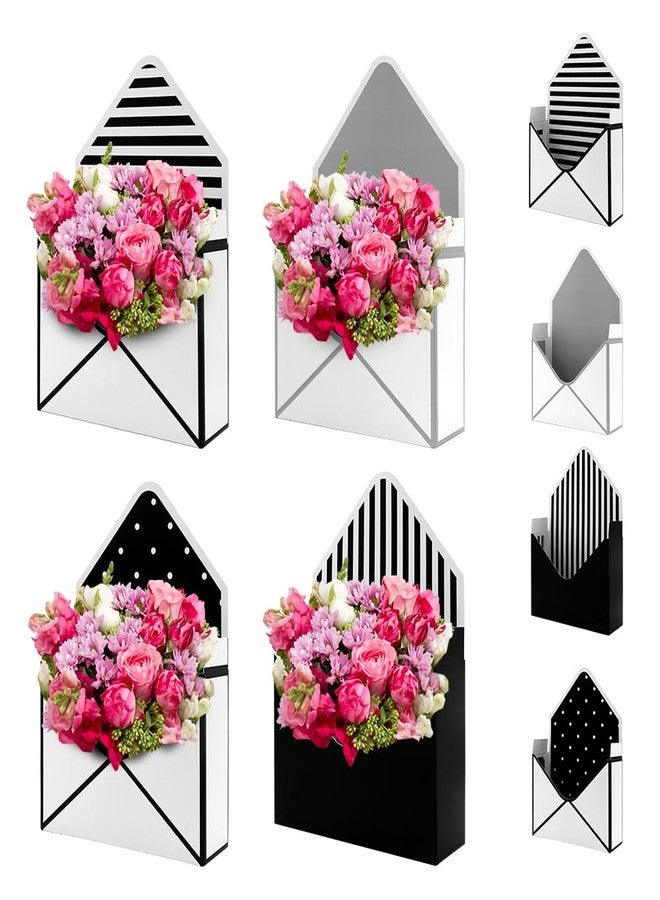Boerni Florist Bouquet Envelop Box,4 Pack Folding Bouquet Flower Wrapping Boxes Black&White Style Envelope Basket Packaging Gift Paper Boxes for Wedding Anniversary Valentine's Day Mother's Day - Image 1