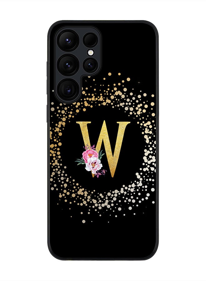Stylizedd For Samsung Galaxy S25 Ultra 5G Case,Slim fit Camera Protection, Shockproof Thin Phone cover  - Custom Monogram Floral - W ( Black ) - Image 1