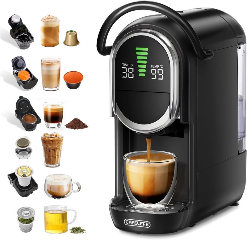 Cafelffe MK-609S 6-In-1 Capsule Coffee Machine Maker, 7 Water Size & Hot/Cold Brew, 19 Bar Espresso Machine,Nes Original/DG/ESE/K Cup Pod/Tea/Ground Compatible,1450W - Image 1