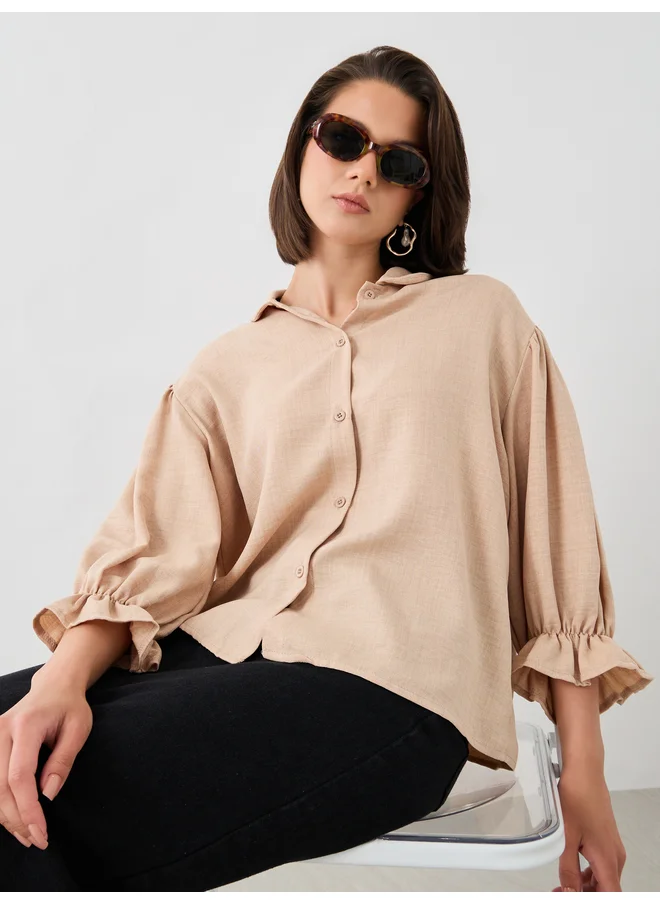 Take Two Take Two Ruffled Sleeve Buttoned Spread Collar Shirt