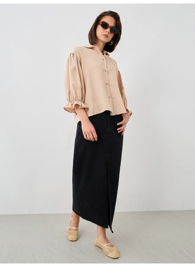 Take Two Take Two Ruffled Sleeve Buttoned Spread Collar Shirt