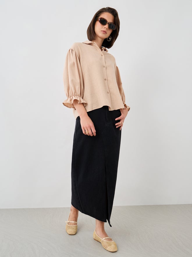 Styli Styli Ruffled Sleeve Buttoned Spread Collar Shirt  - Image 2
