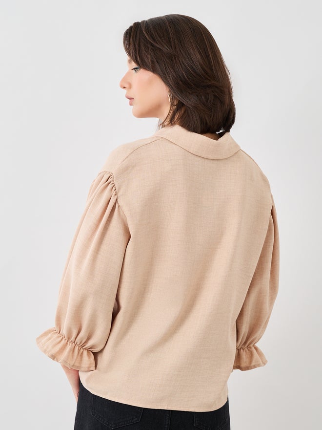 Styli Styli Ruffled Sleeve Buttoned Spread Collar Shirt  - Image 5