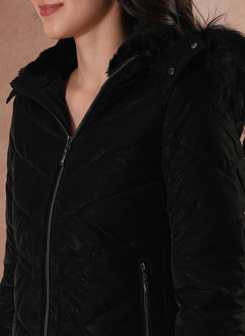 Globus Women's Black Hooded Casual Puffer Jacket with Faux Fur Trim - Image 5