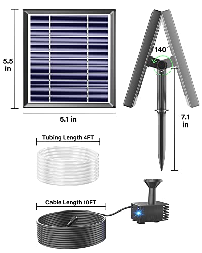 Biling Solar Fountain for Bird Bath, Solar Panel Kit Outdoor Solar Water Pump with 4ft Tubing for Hummingbird Bath, Small Pond and Fish Tank - Image 5