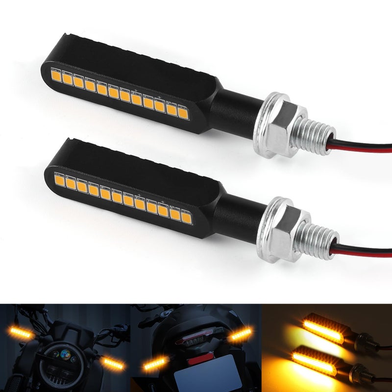 أضواء إشارة الانعطاف LED متدفقة من iFunyLED 2 قطعة من سبائك الألومنيوم 12 فولت فائقة السطوع للدراجات النارية أمامية وخلفية تناسب هارلي هوندا KTM كاواساكي سوزوكي ياماها برتقالية
