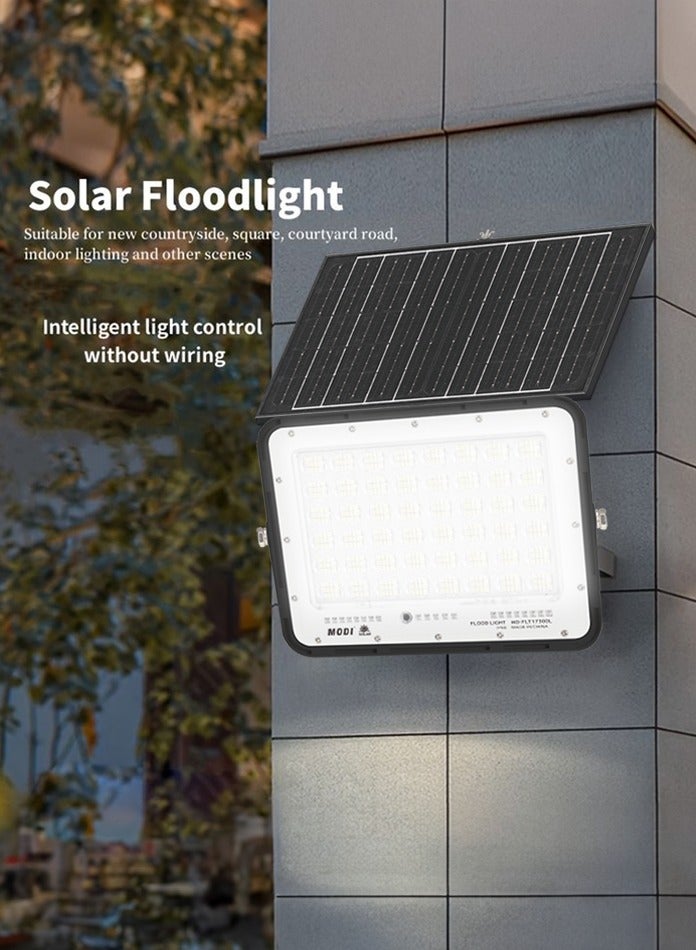 MODI Solar LED Flood Light 300W IP65 Waterproof Outdoor Lamp with Remote Control Auto ON/OFF IP65 Waterproof Lighting for Yard, Wall & Warehouse