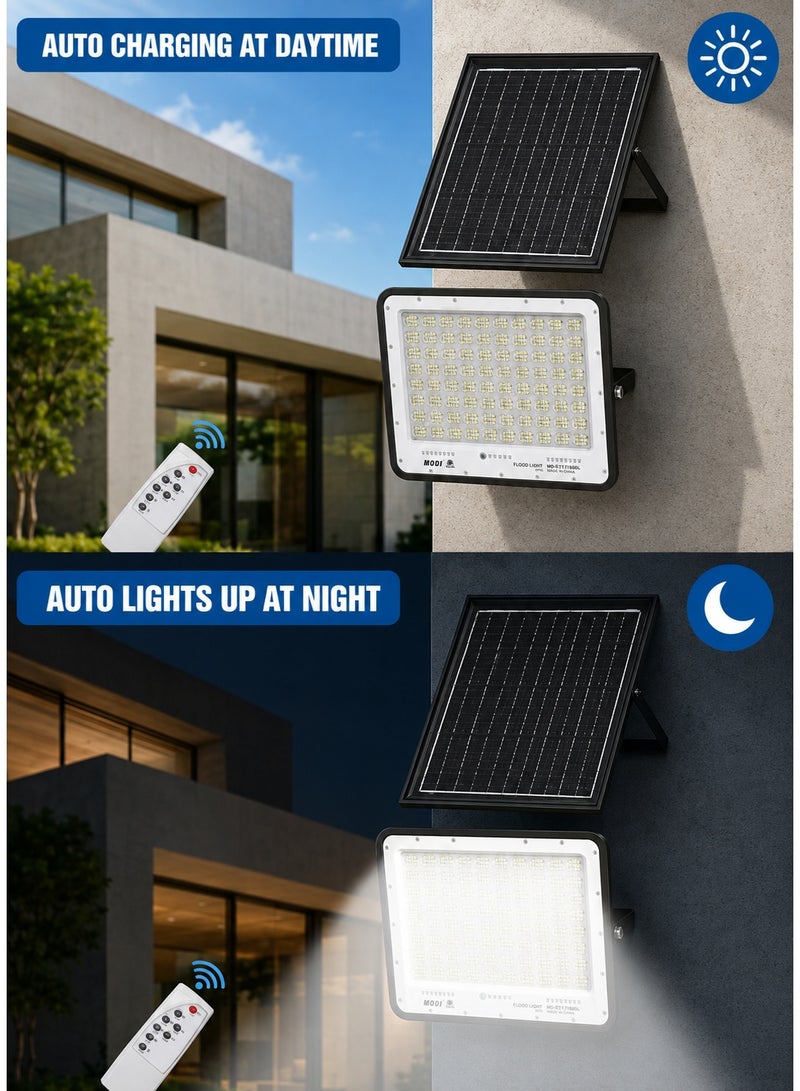 MODI Solar LED Flood Light 300W IP65 Waterproof Outdoor Lamp with Remote Control Auto ON/OFF IP65 Waterproof Lighting for Yard, Wall & Warehouse - Image 3