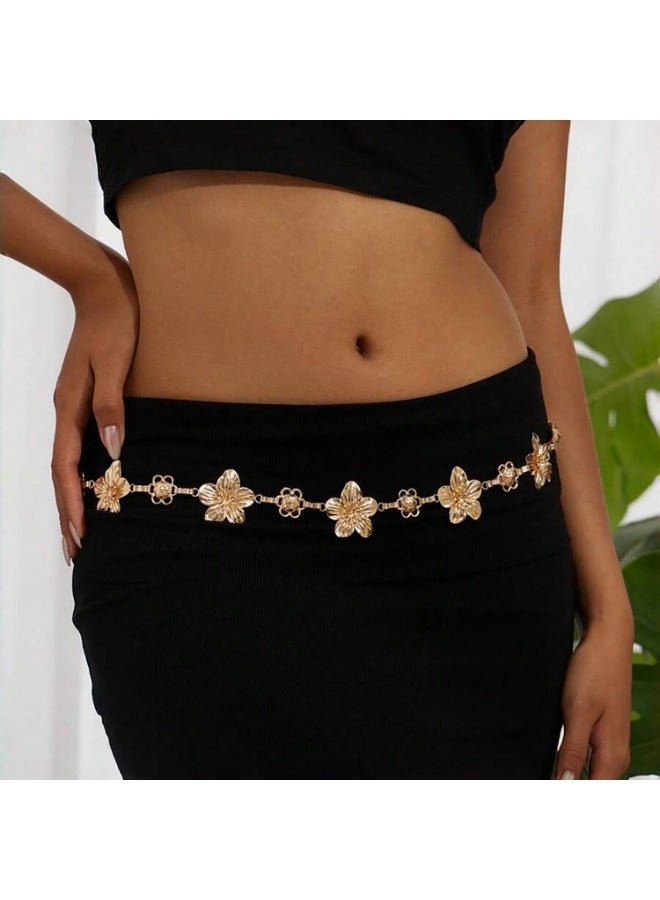 Flower Charm Waist Chain for Women, Gold Belly Chain Body Jewelry for Beach, Summer Dresses & Vacation Outfits - Image 2