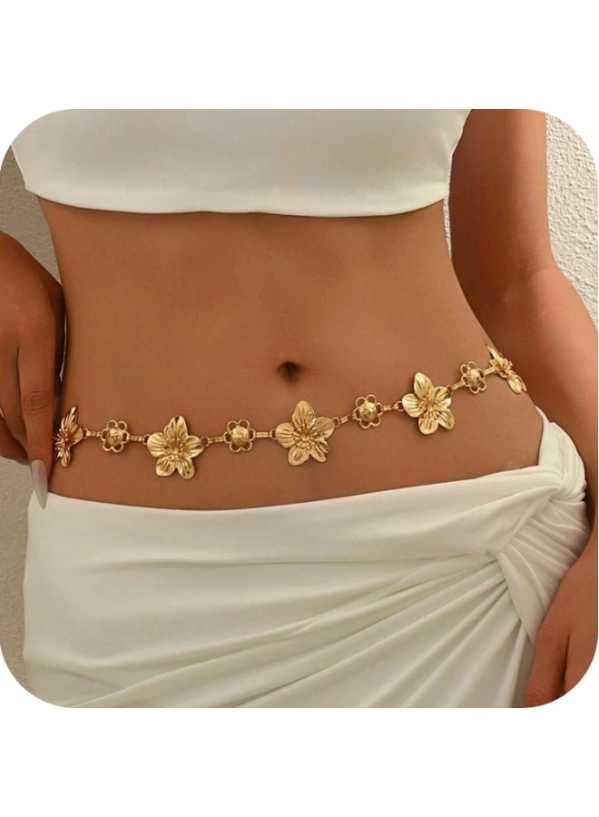 Flower Charm Waist Chain for Women, Gold Belly Chain Body Jewelry for Beach, Summer Dresses & Vacation Outfits - Image 1