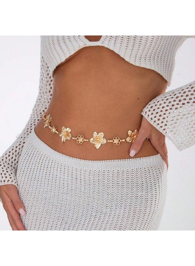 Flower Charm Waist Chain for Women, Gold Belly Chain Body Jewelry for Beach, Summer Dresses & Vacation Outfits - Image 3