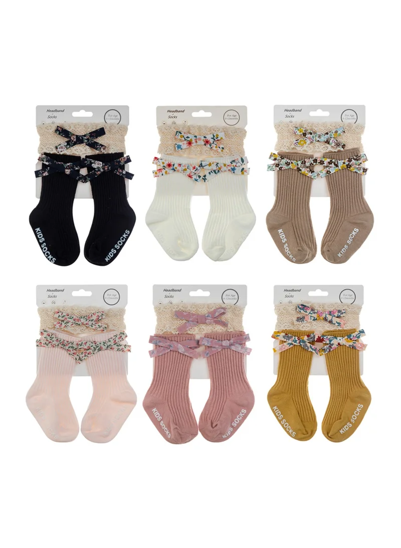 D'Daniela Victoria Ribbon Bow Turban and Socks Set for Babies - Mustard Yellow