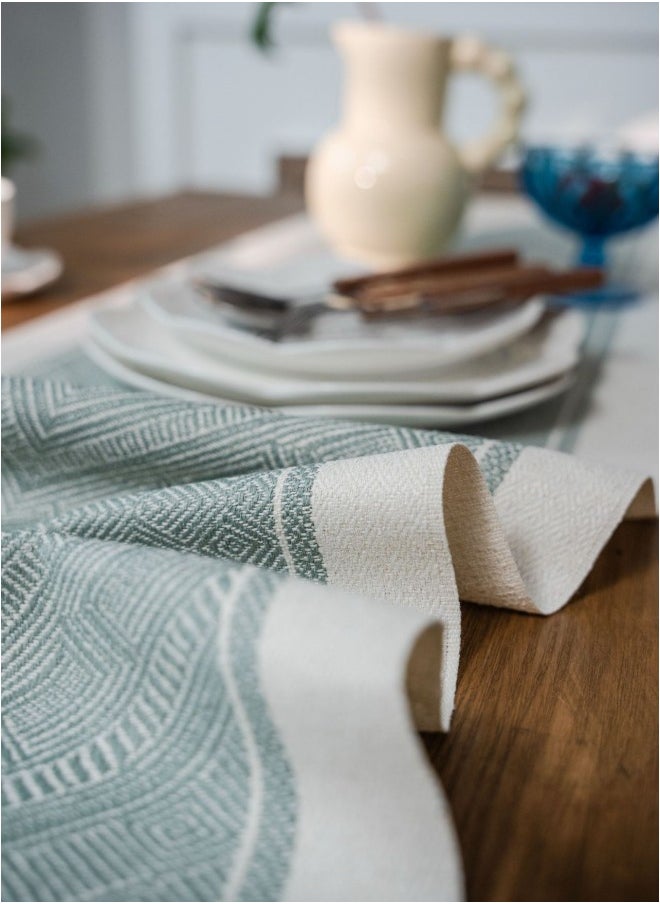 WAOKN - 33x183cm Nordic Jacquard Geometric Tassel Table Runner, Modern Geometric Line Tablecloth, Suitable for Dressing Table, Coffee Table, Holiday Party, Wedding, Dinner, Home Decoration (Green) - Image 1