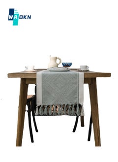 33x183cm Nordic Jacquard Geometric Tassel Table Runner, Modern Geometric Line Tablecloth, Suitable for Dressing Table, Coffee Table, Holiday Party, Wedding, Dinner, Home Decoration (Green)